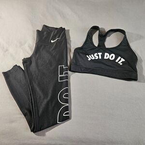 Nike Dri Fit Just Do It 2 PC Set Leggings & Cross Back Sport Bra Womens XS Gym
